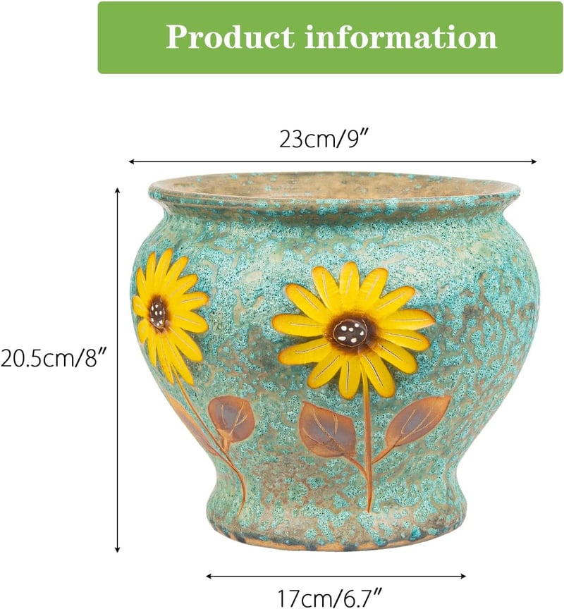 Sungmor Kézzel Festett Szukkulenta Cserép 23cm Kerámia Virágcserép Dekoratív Váza - Blue and Daisies (Diameter : 9" & H:8"