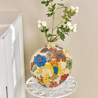 Sungmor Zománcozott Porcelán Váza Kézzel Faragott Kerámia Virágváza - Beige & Flower 7