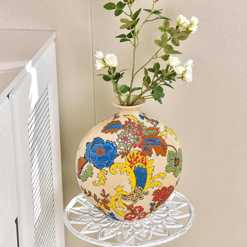 Sungmor Zománcozott Porcelán Váza Kézzel Faragott Kerámia Virágváza - Beige & Flower
