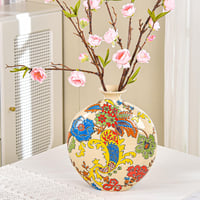 Sungmor Zománcozott Porcelán Váza Kézzel Faragott Kerámia Virágváza - Beige & Flower 2