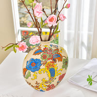 Sungmor Zománcozott Porcelán Váza Kézzel Faragott Kerámia Virágváza - Beige & Flower 5