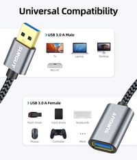 SUNGUY USB 3.0 hosszabbító kábel 0,5m szürke - 5Gbps flash meghajtó hub merevlemez 4