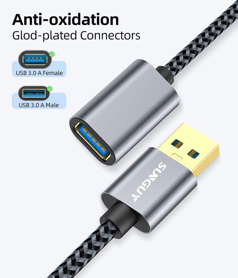 SUNGUY USB 3.0 hosszabbító kábel 0,5m szürke - 5Gbps flash meghajtó hub merevlemez