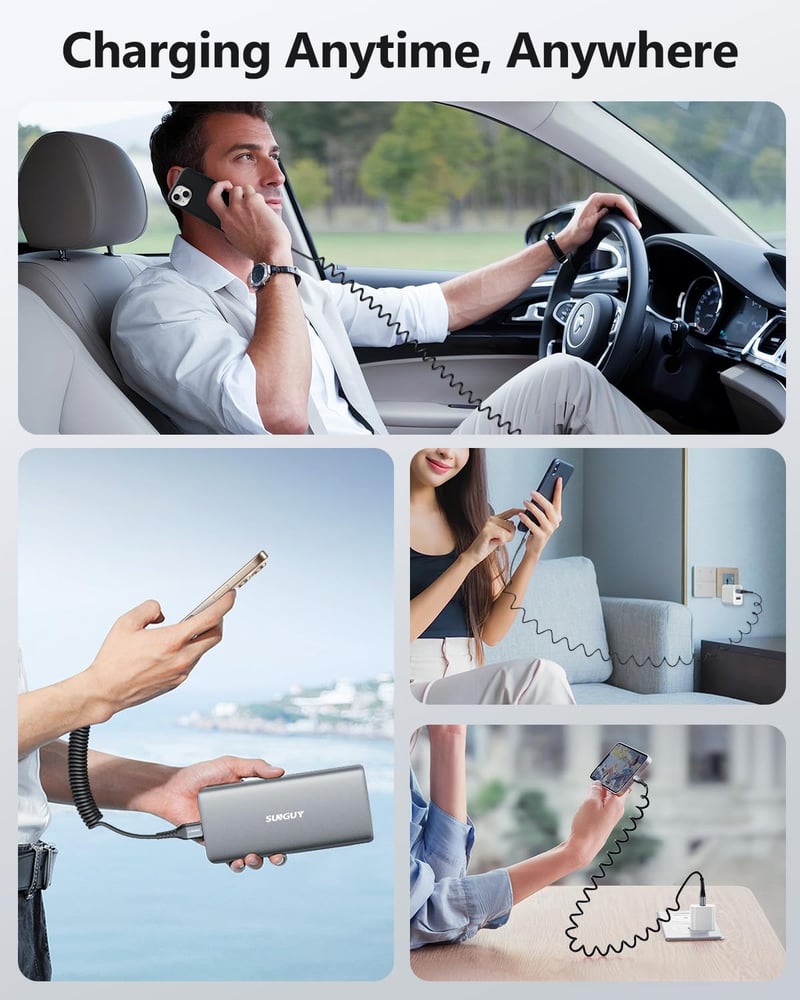 SUNGUY 2db 2m USB-C spirál kábel Android Auto CarPlay iPhone 16 Galaxy S24