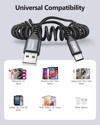 SUNGUY 2db 2m USB-C spirál kábel Android Auto CarPlay iPhone 16 Galaxy S24 7
