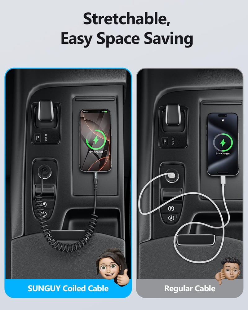 SUNGUY 2db 2m USB-C spirál kábel Android Auto CarPlay iPhone 16 Galaxy S24