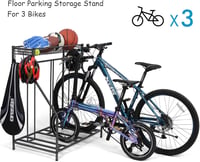 Suport pentru biciclete Sunix pentru 3 biciclete cu coș de depozitare și cârlige - negru 2