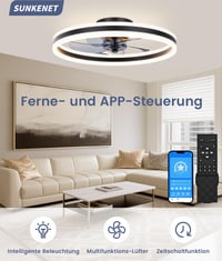 Stropný ventilátor SUNKENET so svetlom, 60 cm, čierny, tichý do spálne — bez diaľkového ovládania (stav: viď 2. obrázok) 4