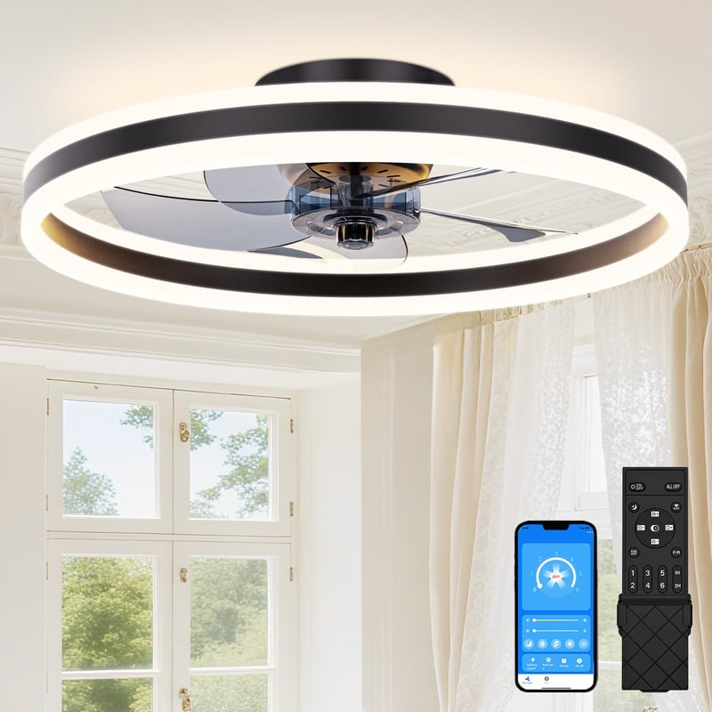 Stropný ventilátor so svietidlom do spálne, 60 cm, čierny, energetická trieda C, tichý, moderný dizajn
