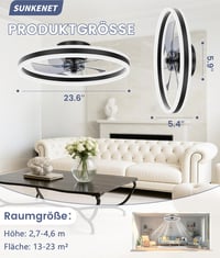 Stropný ventilátor SUNKENET so svetlom, 60 cm, čierny, tichý do spálne — bez diaľkového ovládania (stav: viď 2. obrázok) 8
