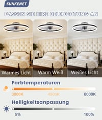 Stropný ventilátor SUNKENET so svetlom, 60 cm, čierny, tichý do spálne — bez diaľkového ovládania (stav: viď 2. obrázok) 5