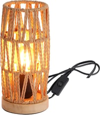 SUNLLOK Boho Éjjeli Lámpa Fa Talppal - Retro Rattan Asztali Lámpa Hálószobába, Vintage Bambusz Olvasólámpa Nappaliba, Gyerekszobába, Irodába 5