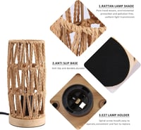 SUNLLOK Boho Éjjeli Lámpa Fa Talppal - Retro Rattan Asztali Lámpa Hálószobába, Vintage Bambusz Olvasólámpa Nappaliba, Gyerekszobába, Irodába 4