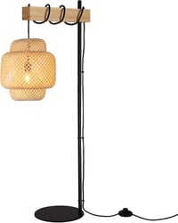 SUNLLOK Boho Rattan Állólámpa - Bambusz Torta Lámpaernyő, Fa Talp, Lábkapcsoló, Fekete Fonott Dizájn, Nappali, Konyha, Hálószoba, Iroda 1