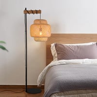 SUNLLOK Boho Rattan Állólámpa - Bambusz Torta Lámpaernyő, Fa Talp, Lábkapcsoló, Fekete Fonott Dizájn, Nappali, Konyha, Hálószoba, Iroda 5