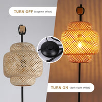 SUNLLOK Boho Rattan Állólámpa - Bambusz Torta Lámpaernyő, Fa Talp, Lábkapcsoló, Fekete Fonott Dizájn, Nappali, Konyha, Hálószoba, Iroda 4