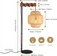 SUNLLOK Boho Rattan Állólámpa - Bambusz Torta Lámpaernyő, Fa Talp, Lábkapcsoló, Fekete Fonott Dizájn, Nappali, Konyha, Hálószoba, Iroda 2