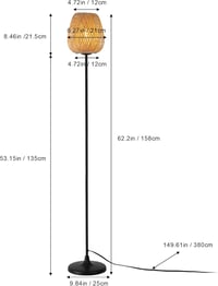 SUNLLOK Boho Rattan Állólámpa - Fekete Bambusz Fonott Lámpaernyővel, Lábkapcsolóval, 120 cm Magas, Nappali, Konyha, Hálószoba, Iroda 3