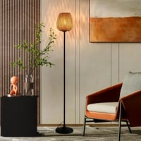 SUNLLOK Boho Rattan Állólámpa - Fekete Bambusz Fonott Lámpaernyővel, Lábkapcsolóval, 120 cm Magas, Nappali, Konyha, Hálószoba, Iroda 8