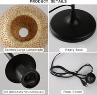 SUNLLOK Boho Rattan Állólámpa - Fekete Bambusz Fonott Lámpaernyővel, Lábkapcsolóval, 120 cm Magas, Nappali, Konyha, Hálószoba, Iroda 4