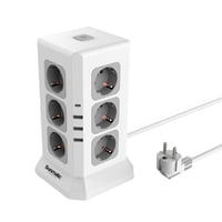 Sunmatic rozvodka s 12 zásuvkami EÚ, prepäťovou ochranou, 3x USB-A, 1x USB-C, vypínačom, 2m káblom, 3680 W, detskou poistkou, biela, na kancelárske a domáce použitie 1