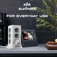 Sunmatic rozvodka s 12 zásuvkami EÚ, prepäťovou ochranou, 3x USB-A, 1x USB-C, vypínačom, 2m káblom, 3680 W, detskou poistkou, biela, na kancelárske a domáce použitie 2