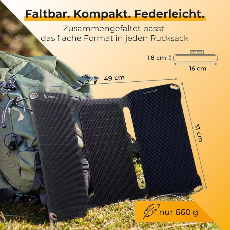 SunnyBAG SUNBOOSTER 21W összecsukható napelemes töltő 2 USB kimenettel vízálló