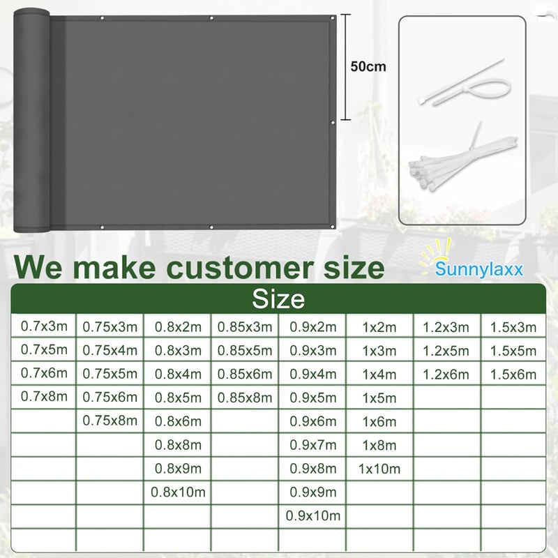 Sunnylaxx Balkonprivátszűrő 120x500cm Antracit Szélvédelem UV Védelemmel