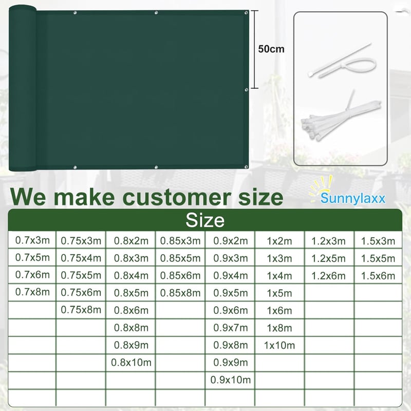 Sunnylaxx Balkonprivátszövet 150x600cm Zöld Árnyékolás Szélvédelem UV Védelem