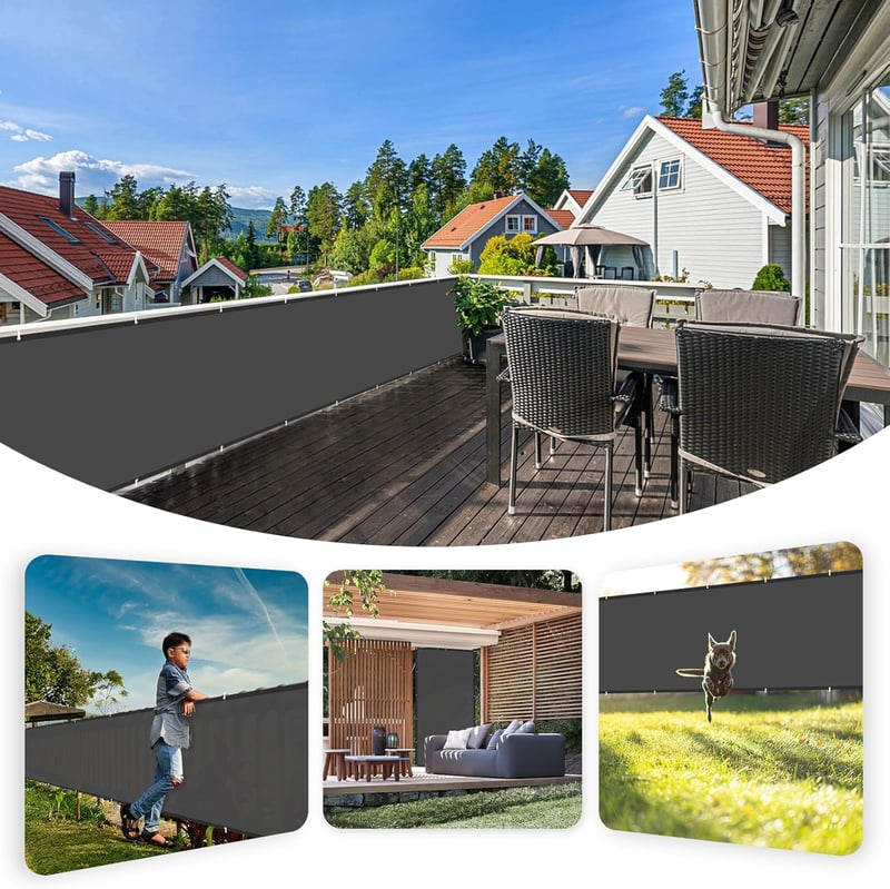 Sunnylaxx Erkélytakaró 85x300 cm - Vízálló Erkélyvédő Háló, Szélálló Erkélyburkolat, UV-védelemmel, Sötét Antracit Színben