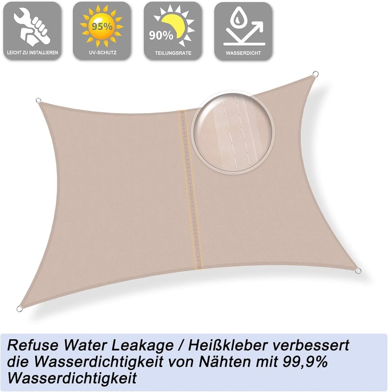 Sunnylaxx Téglalap Alakú Napvitorla 4x5m Vízálló Árnyékoló Ponyva Taupe Színű 95% UV Védelem Kertbe Teraszra