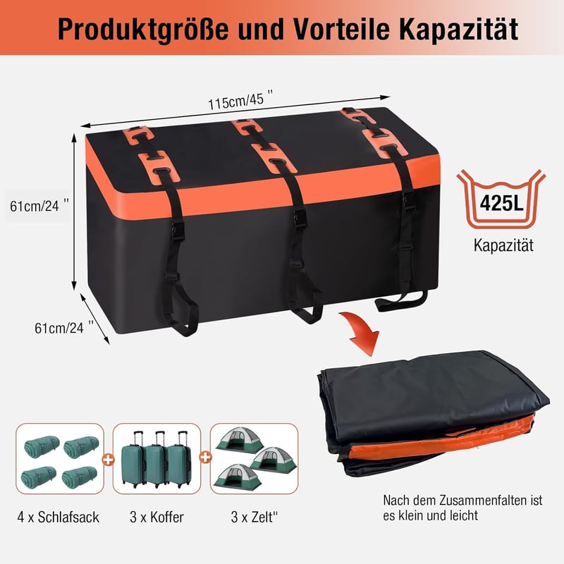 Sunorchid Vonóhorog Tetőbox 425L Vízálló Összecsukható Utazási Szállítódoboz