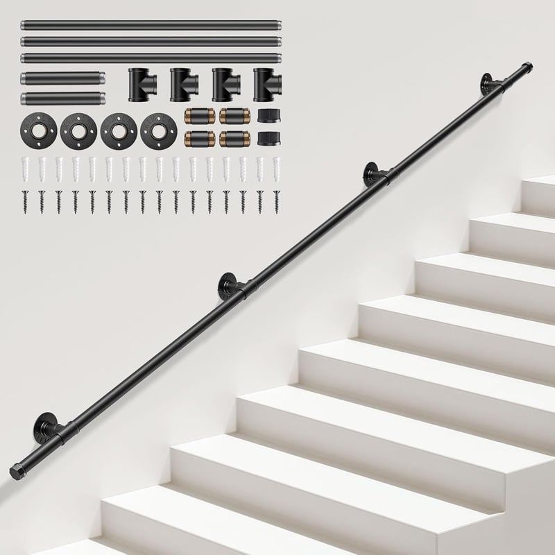 Balustradă galvanizată Sunowl de 3 m pentru scări, utilizare în interior și exterior, mâner antiderapant pentru bucătărie, baie, grădină, scări