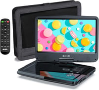 SUNPIN 12,5" Hordozható DVD Lejátszó HD Forgatható Kijelzővel, 6 Órás Akkumulátorral, TV/USB/SD Támogatással, Autós Fejtámlára Rögzíthető 1