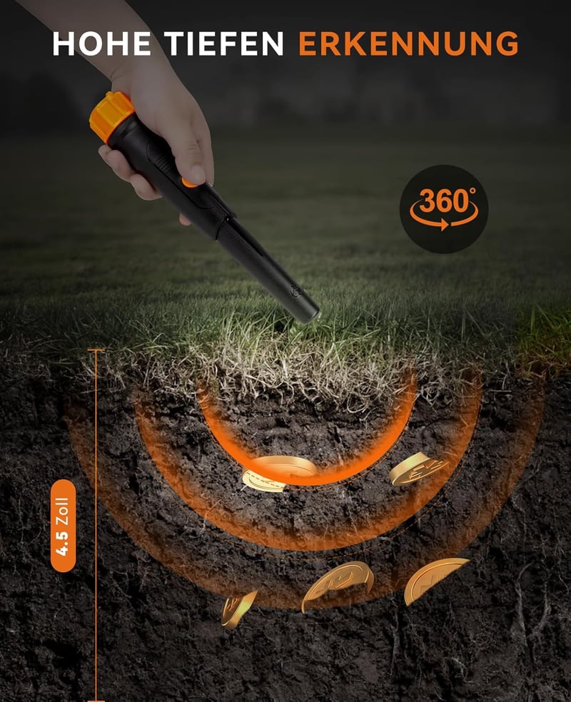 Sunpow IP68 Fémkereső Pinpointer - Teljesen Vízálló, 360°-os Keresés, 3 Üzemmód (Rezgés/Hang), Övtartóval, 9V Elemmel, 11cm Érzékelési Mélys