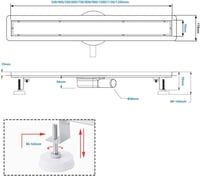 Sunrik 50 cm-es zuhanycsatorna rozsdamentes acél, lapos, csempézelhető padlólefolyó szifon szűrővel 7