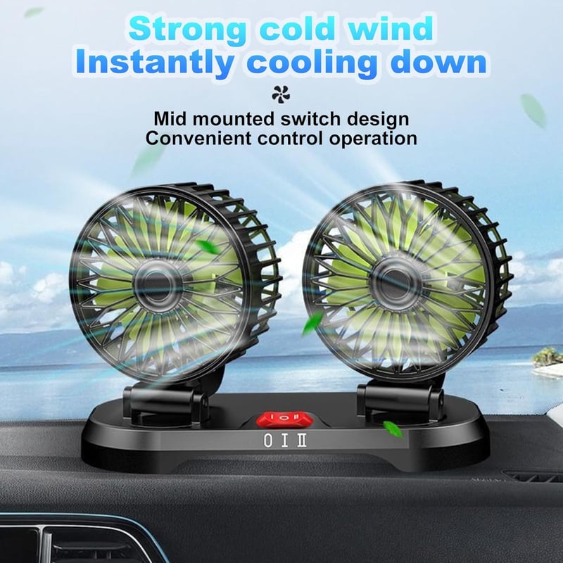 Sunshine smile 12V autós ventilátor hátsó üléshez, 360° forgatható, 2 fokozat, lakóautóhoz