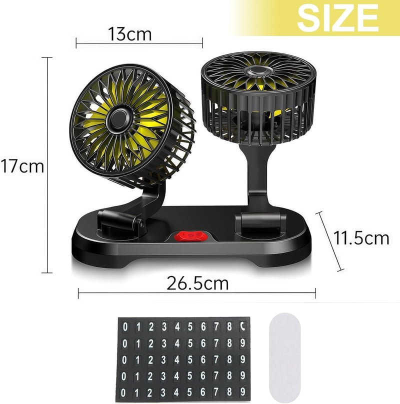 Sunshine smile 12V autós ventilátor hátsó üléshez, 360° forgatható, 2 fokozat, lakóautóhoz