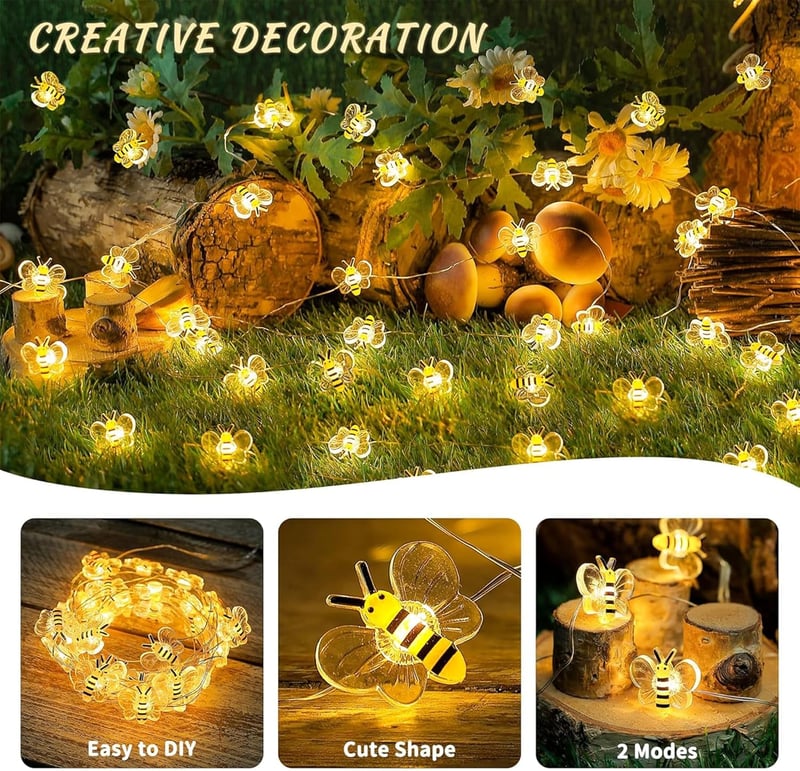 Sunshine smile 2m 20 LED-es méhecske lánc, akkumulátoros kültéri dekoráció