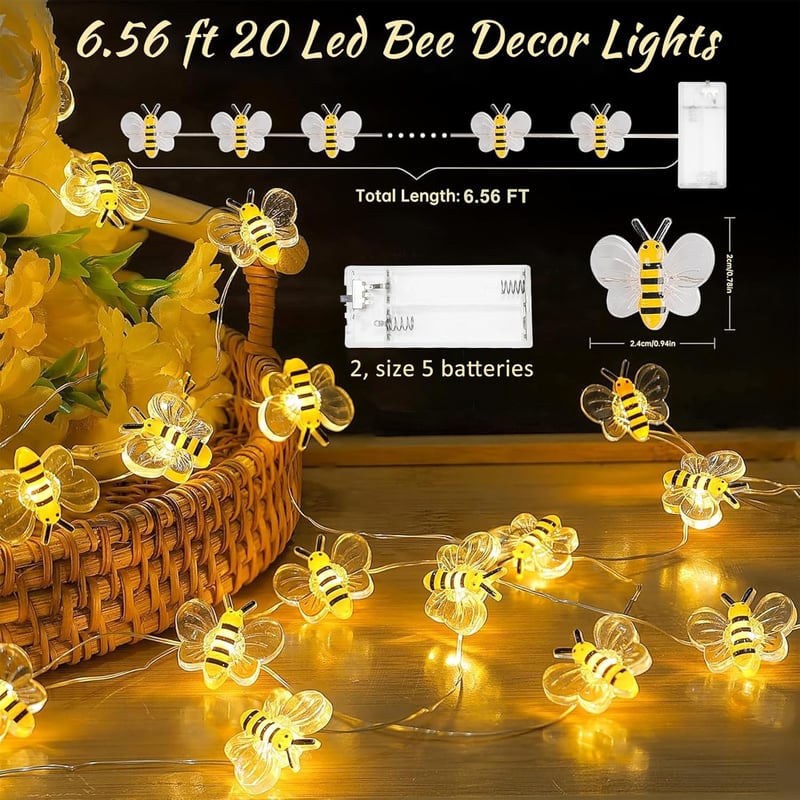 Sunshine smile 2m 20 LED-es méhecske lánc, akkumulátoros kültéri dekoráció