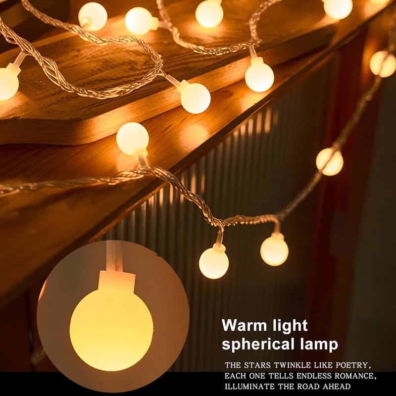 Sunshine smile 6m 40 LED meleg fehér gömb fényfüzér, beltéri kültéri dekoráció