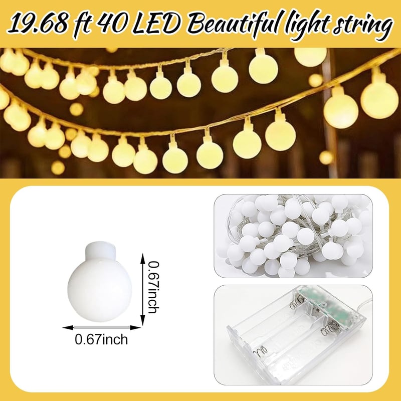 Sunshine smile 6m 40 LED meleg fehér gömb fényfüzér, beltéri kültéri dekoráció