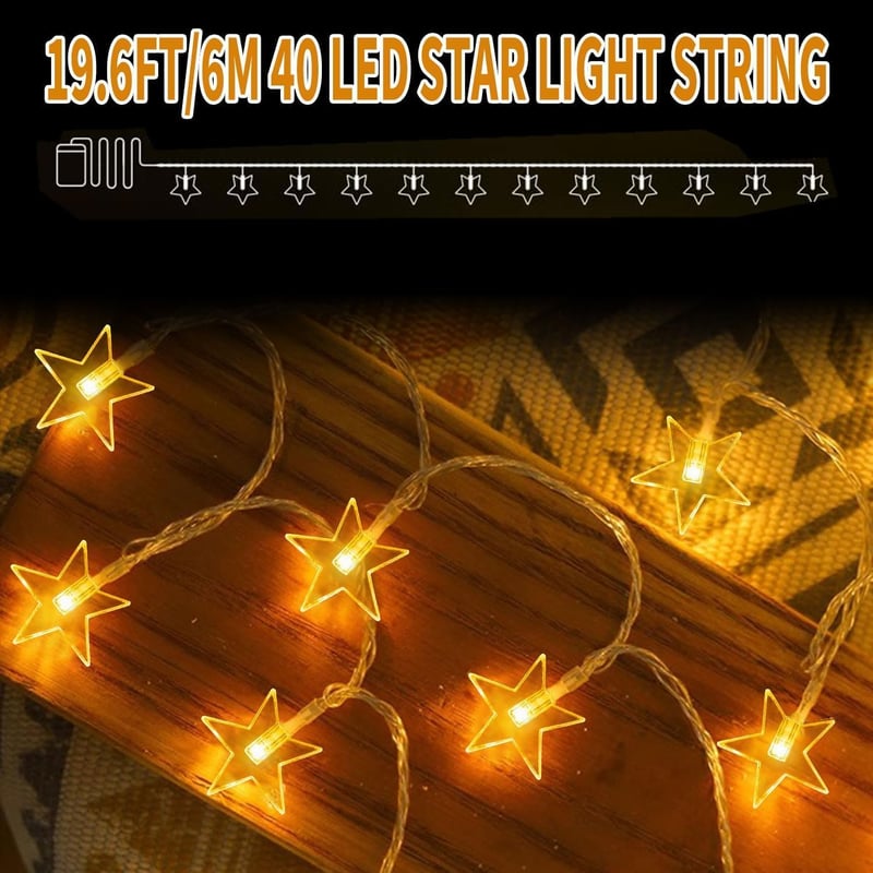 Sunshine smile 6m 40 LED meleg fehér tündérfény, akkumulátoros kültéri beltéri dekoráció időzítővel