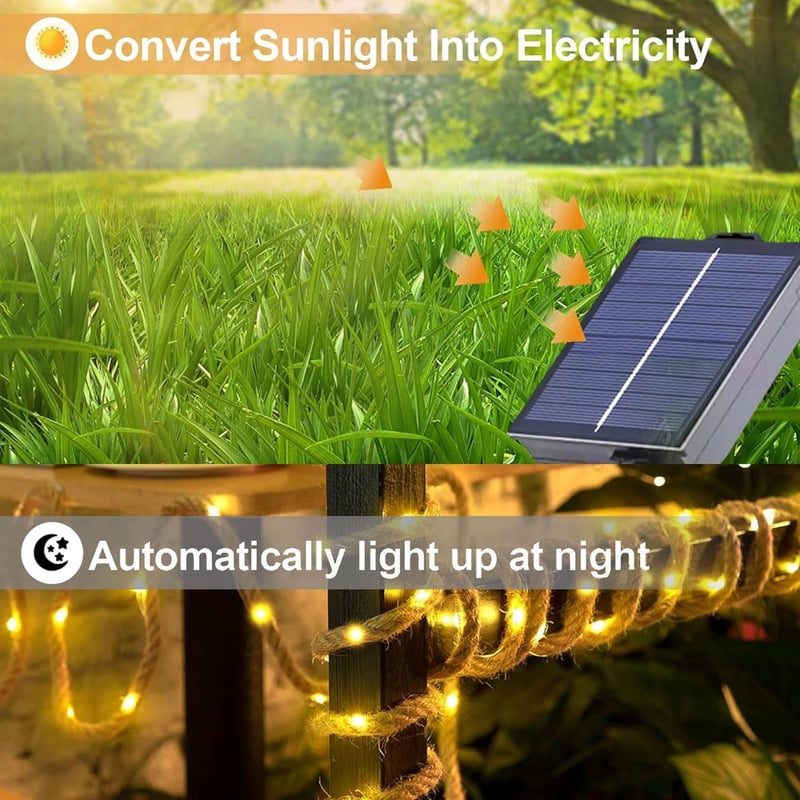Sunshine smile 7m napelemes kötél lámpa 150 LED meleg fehér kültéri