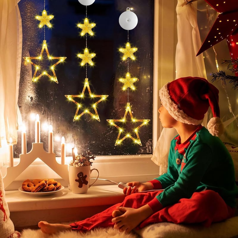 Sunshine smile LED csillag ablakdísz szett, 3 darabos függeszthető karácsonyi ablakvilágítás