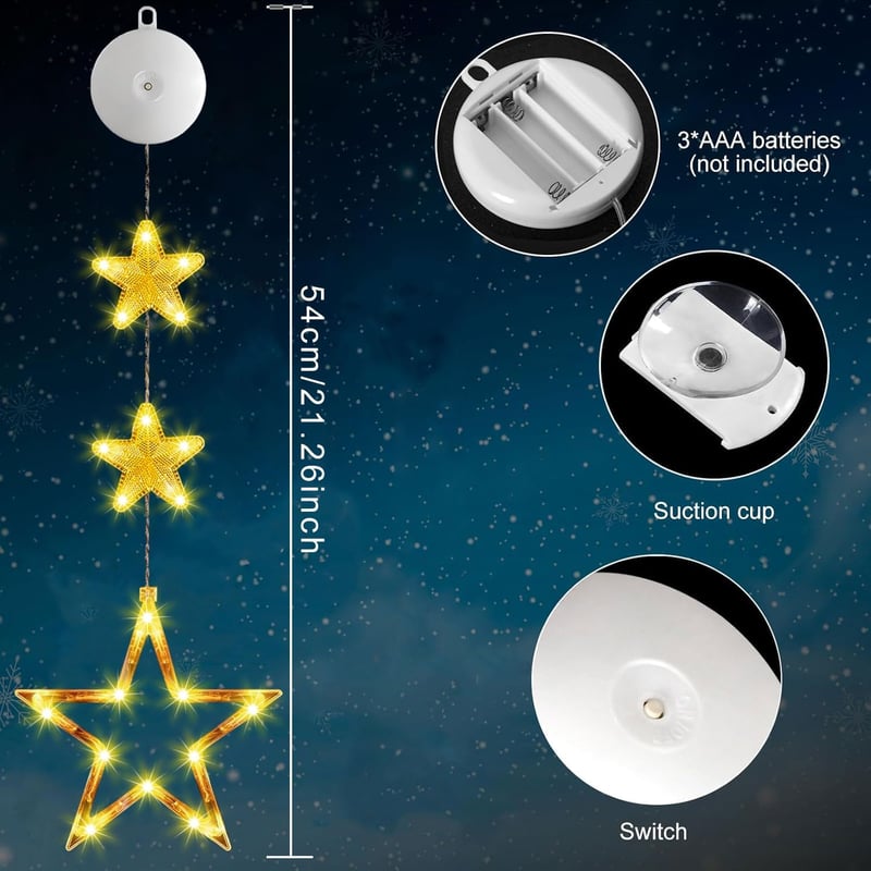 Sunshine smile LED csillag ablakdísz szett, 3 darabos függeszthető karácsonyi ablakvilágítás