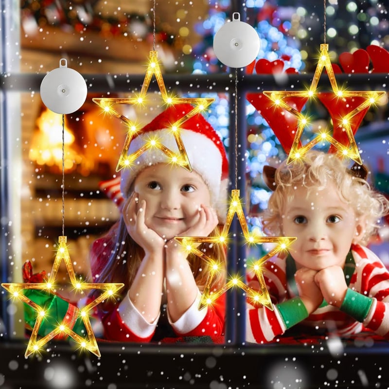 Sunshine smile LED csillag ablakdísz szett, 4 darabos függeszthető karácsonyi ablakvilágítás
