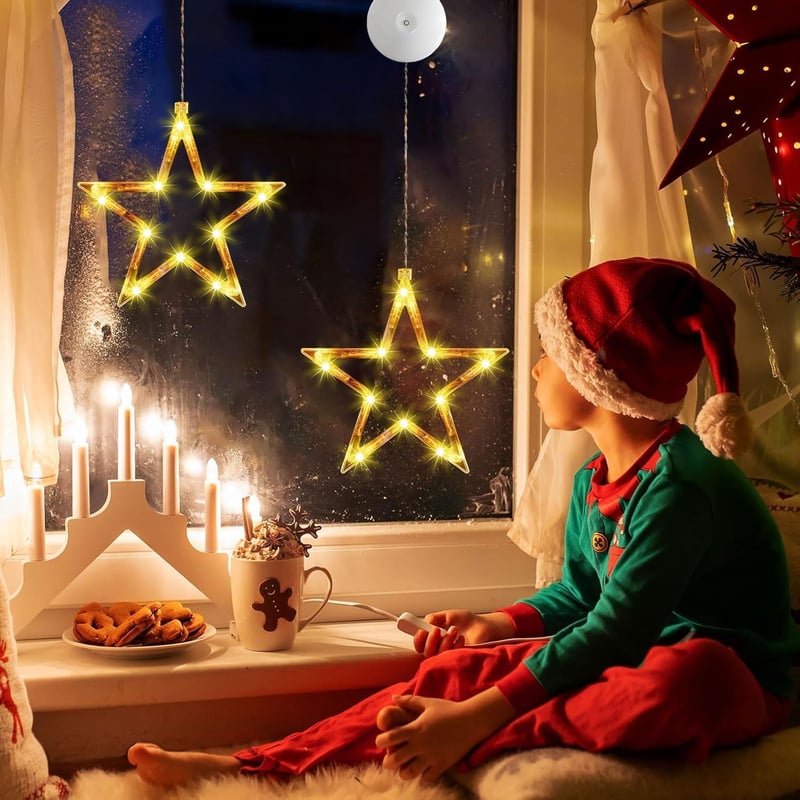 Sunshine smile LED csillag ablakdísz szett, 4 darabos függeszthető karácsonyi ablakvilágítás