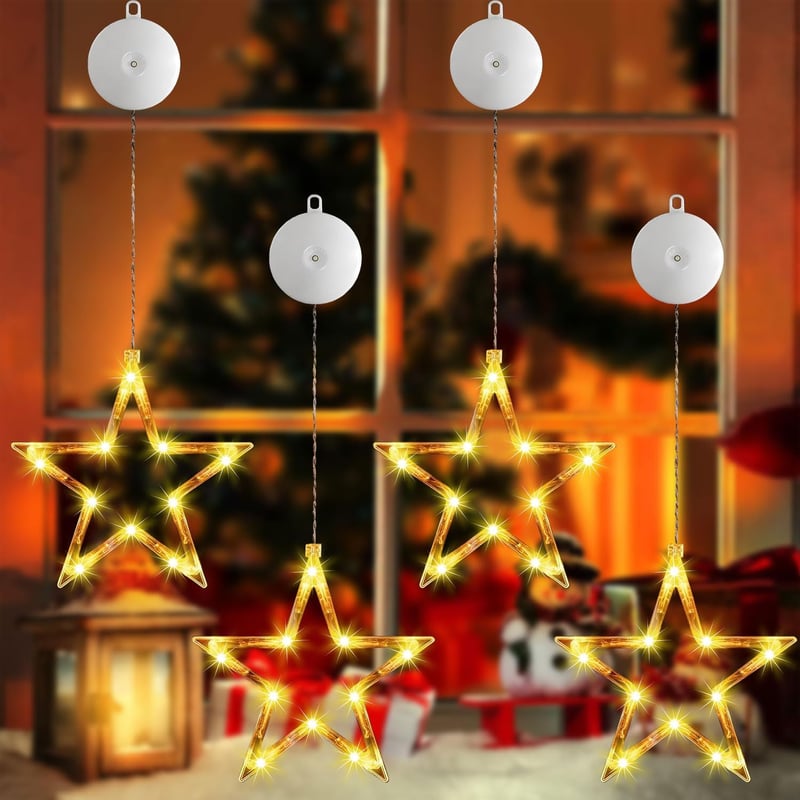 Sunshine smile LED csillag ablakdísz szett, 4 darabos függeszthető karácsonyi ablakvilágítás
