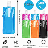 Sunshine smile Skladacia fľaša na vodu 6 ks, 500 ml, opakovane použiteľná, bez obsahu BPA, na outdoorové športy, cyklistiku, turistiku 2